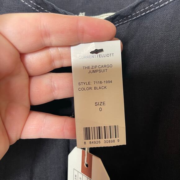 New Current/Elliott Zip Cargo Crop 100% Linen Jumpsuit in Black sz 0 - Picture 10 of 10